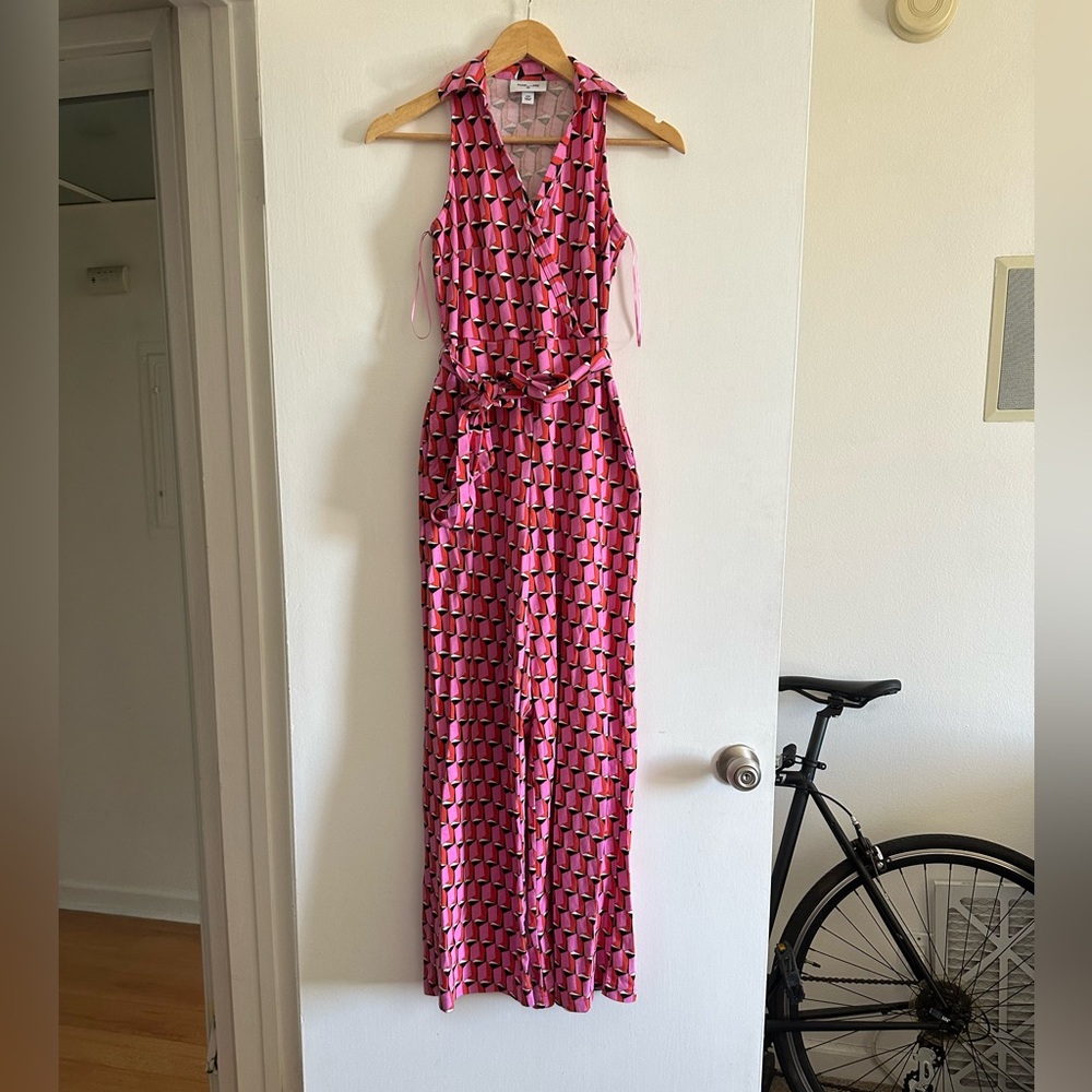 Diane Von Fürstenberg DVF X Target Pink Retro Wide Leg Collared Jumpsuit XXS - Picture 5 of 10